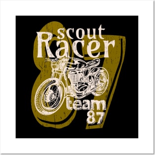 Scout Racer motors black racing motorcycle vintage retro distressed Posters and Art